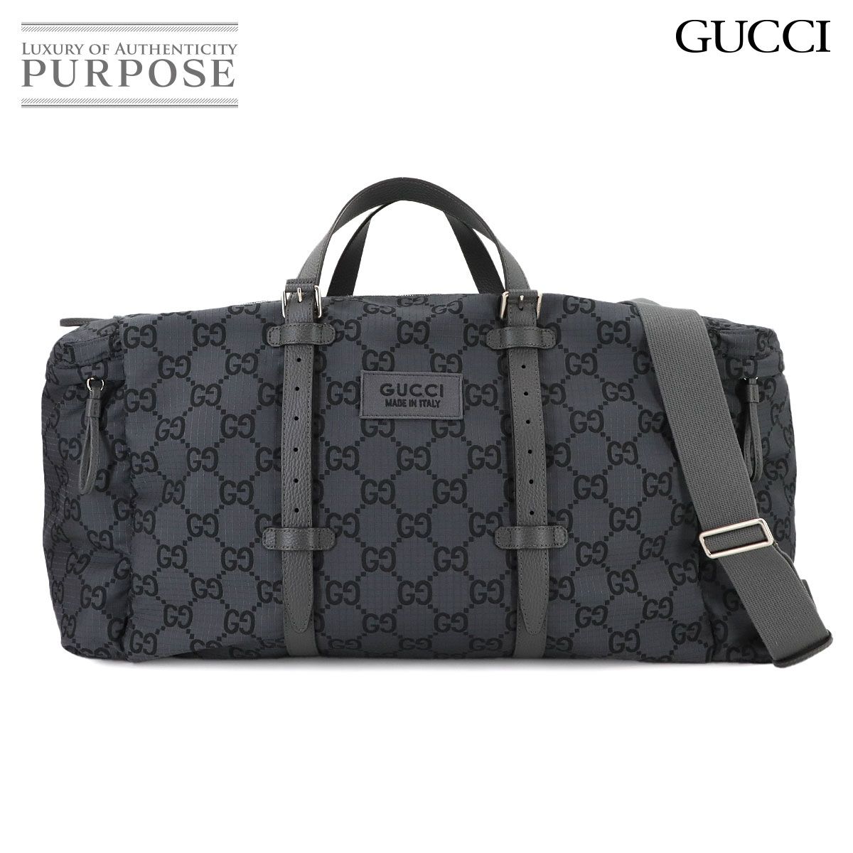 グッチ GUCCI マキシGG ダッフル 2way ボストン ショルダー バッグ ポリエステル レザー グレー 767935 90279163