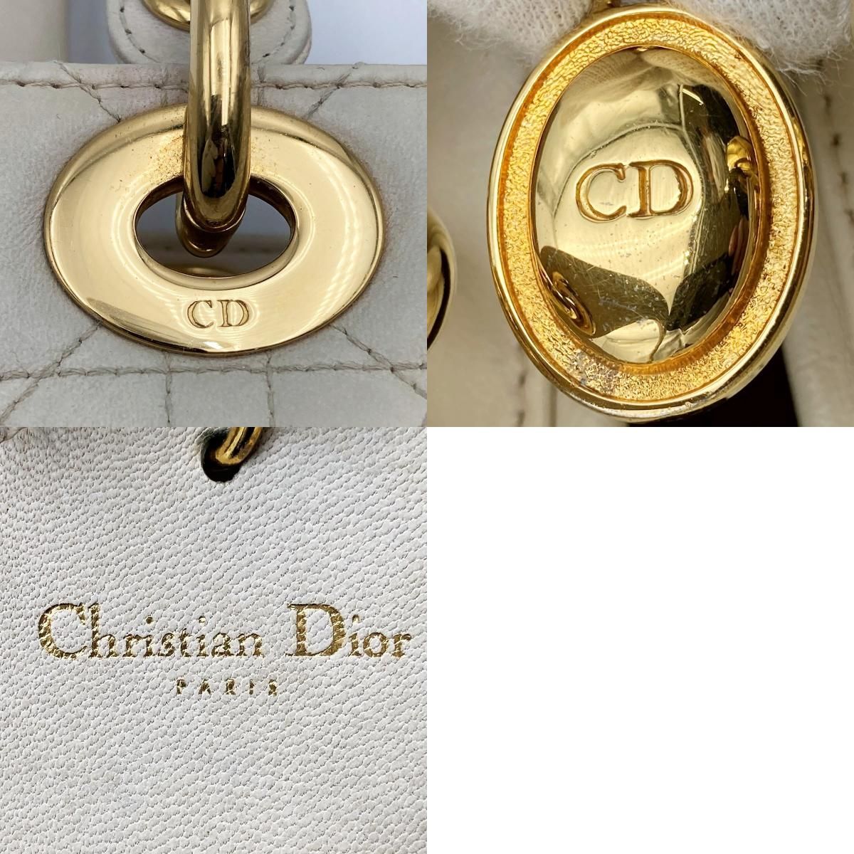 セール Christian Dior クリスチャンディオール レディディオール ラージ カナージュ ラムスキン ハンドバッグ アイボリー レディース USED