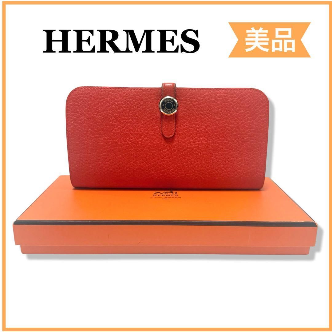 正規品 HERMES エルメス ドゴン ロング ウォレット 長財布 赤系 レッド