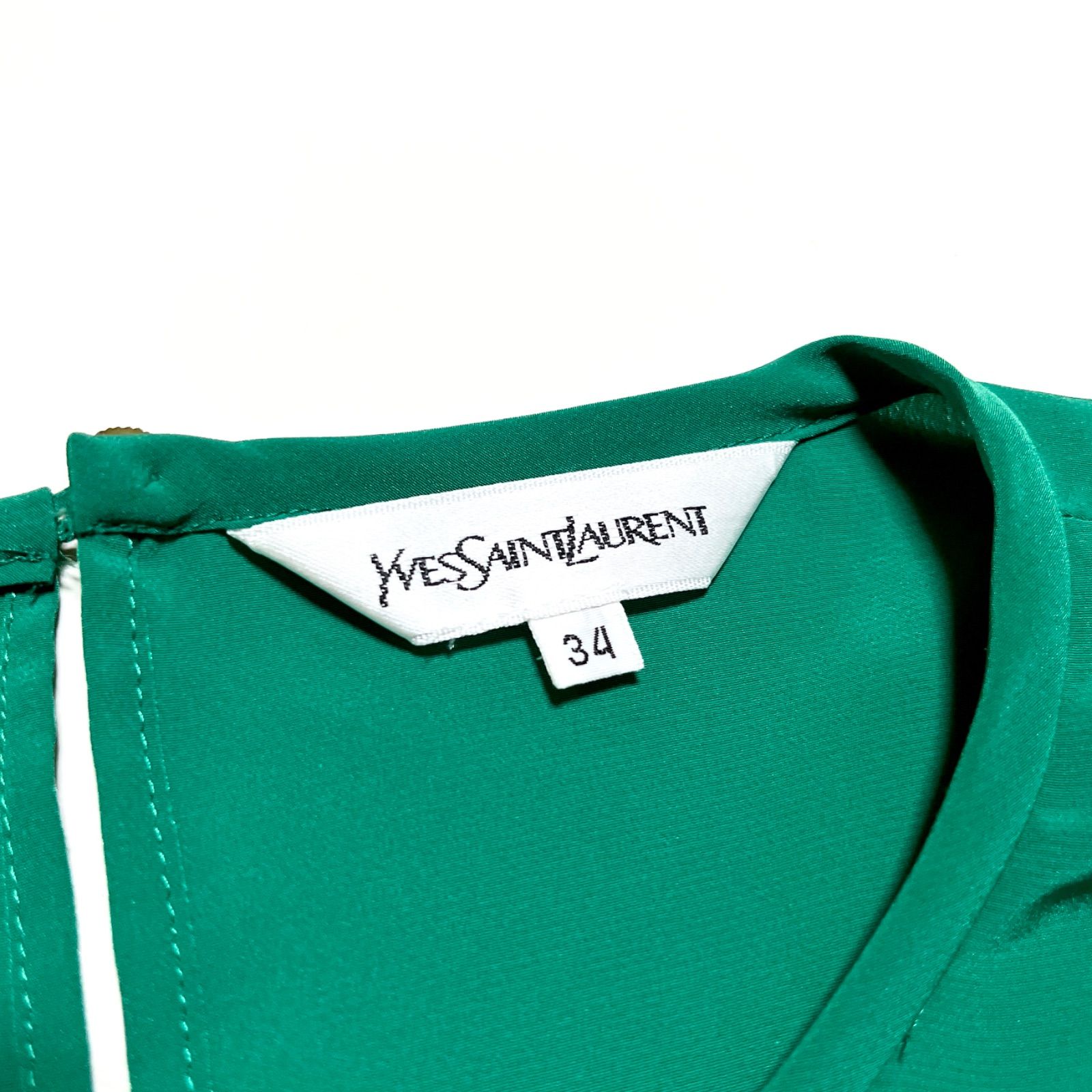 cE49 Yves Saint Laurent ボウタイブラウス シェル金ボタン サテン 