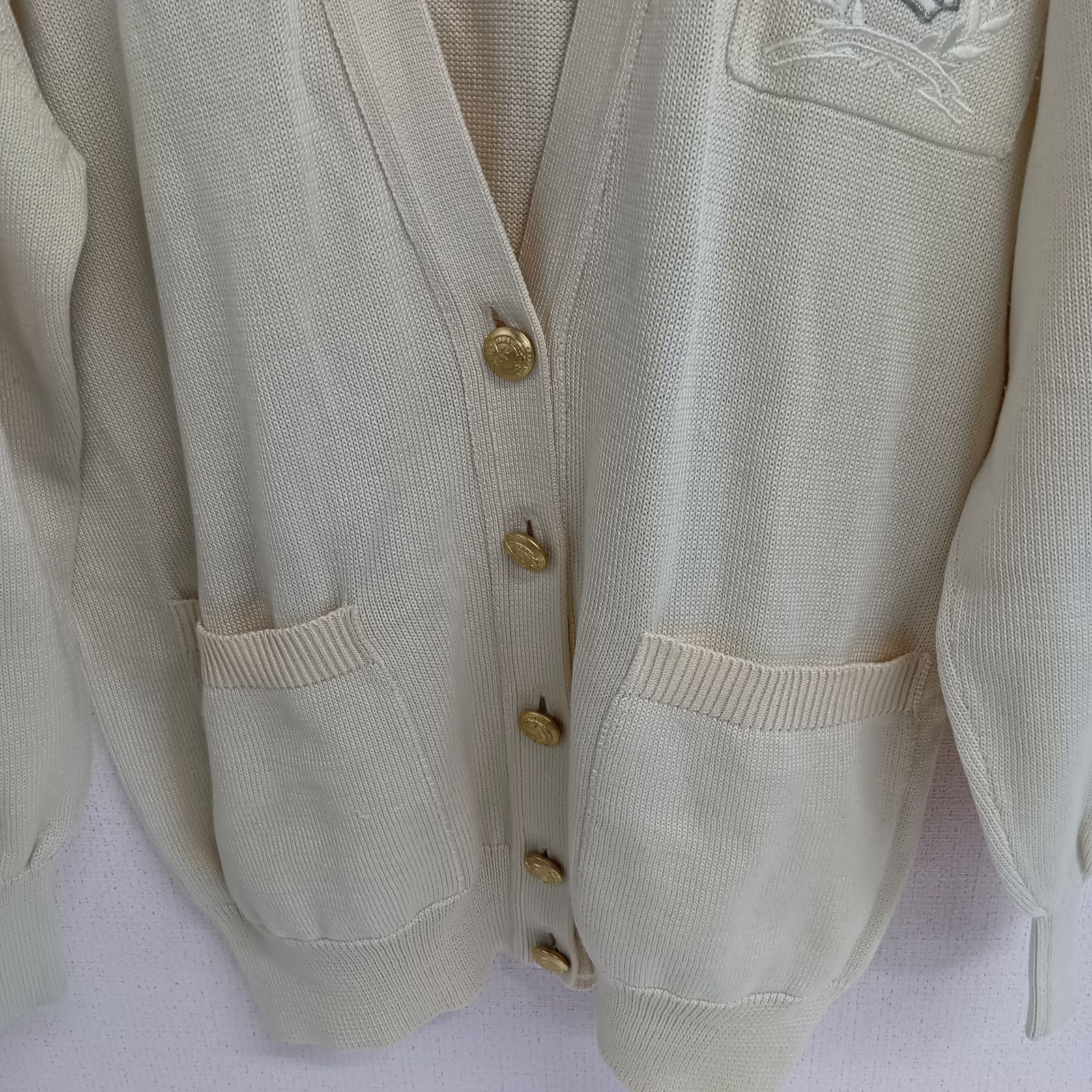BURBERRY]バーバリー 金ボタン カーディガン M コットン ベージュ（H1