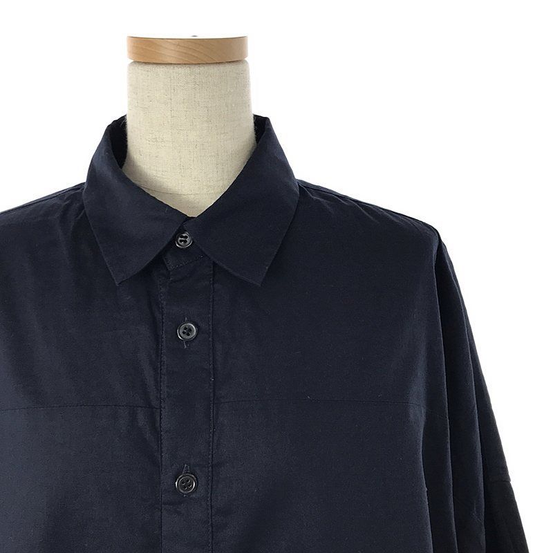 Y's / ワイズヨウジヤマモト | BORN PRODUCT / THIN COTTON TWILL DOUBLE FRONT OVERSIZED SHIRT / 変形 オーバーシャツ | 2 | Navy | レディース Y's - ワイズ】Y's BORN PRODUT THIN COTTON TWILL DOUBLE FRONT