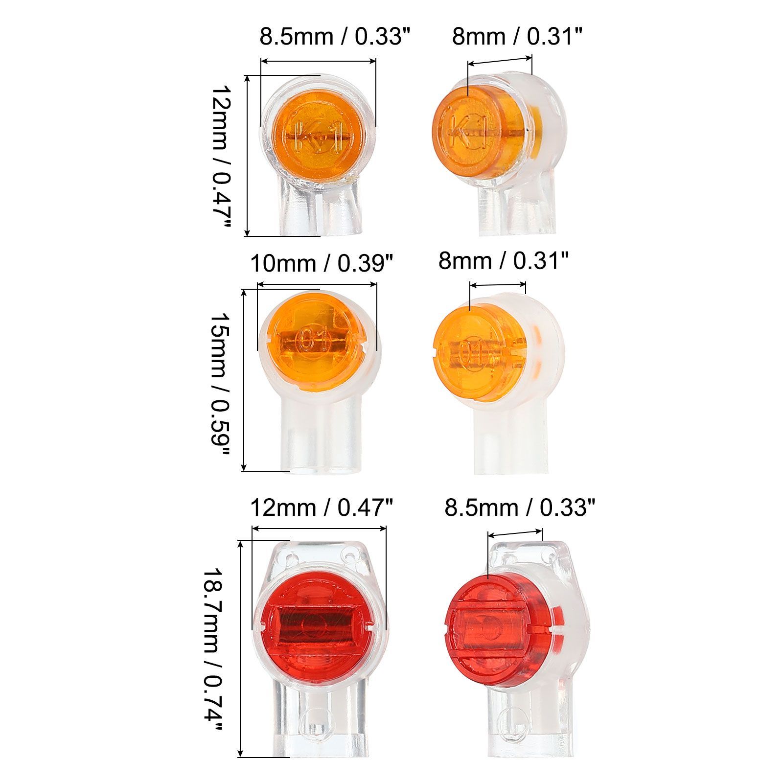 uxcell UY/UR/UBワイヤーへワイヤーコネクタ K1/K2/K3 耐腐食性 防湿 スプライスコネクタ 微弱電線接続用 イエロー オレンジ  レッド - メルカリ