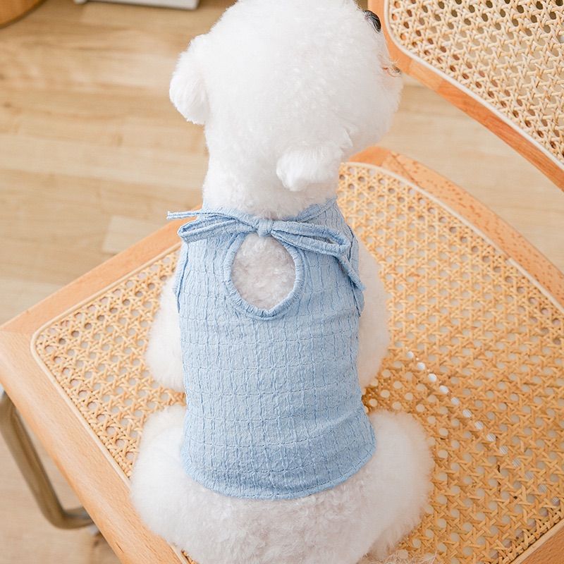 メルカリshops ふんわり クレープ おしゃれ ベスト 水色 犬服 猫服 犬の服 夏