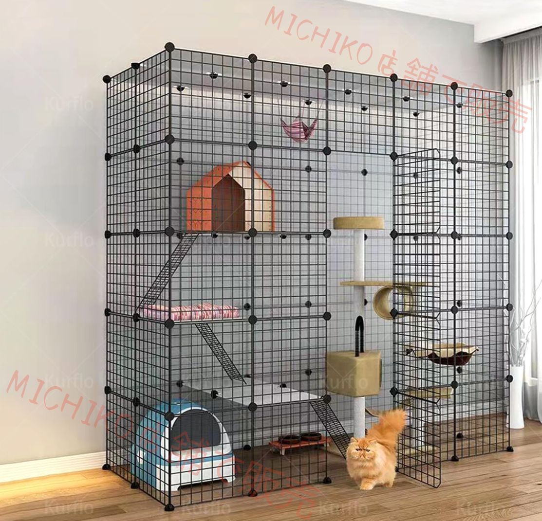 改良型 猫 折りたたみ ケージ 5段 大型折りたたみ キャットケージ 多頭飼い ペットDIYケージ組え自由 室内飼い 組立簡単 折り畳み式 移動便利 キャットケージ