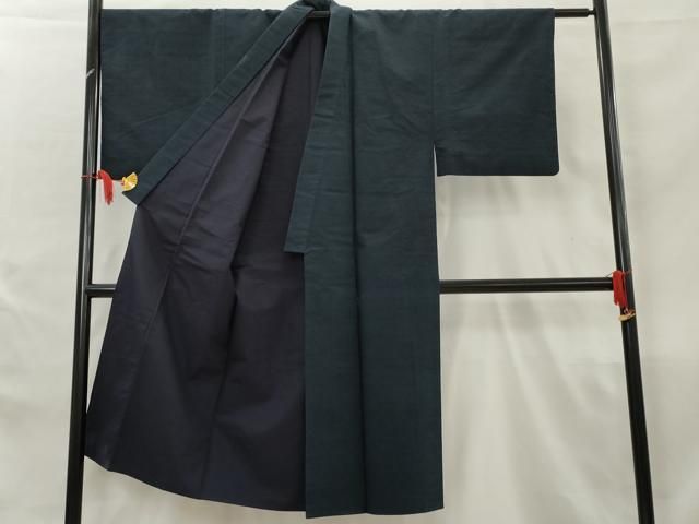 平和屋着物□男性 紬 色無地 留紺色 正絹 逸品 AAAZ2576cs