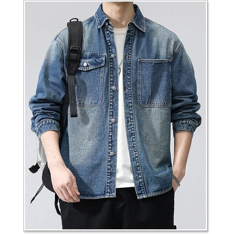 デニムシャツ メンズ 長袖 春 秋 冬 ダンガリーシャツ ウエスタン