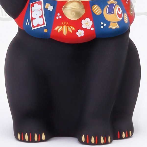 ［福寿]黒招き猫 33cm(商売繁盛・人寄せ)左手 福づくし 招き猫（黒・大） 置物 7870 ◎2個目～大幅値引き対象商品
