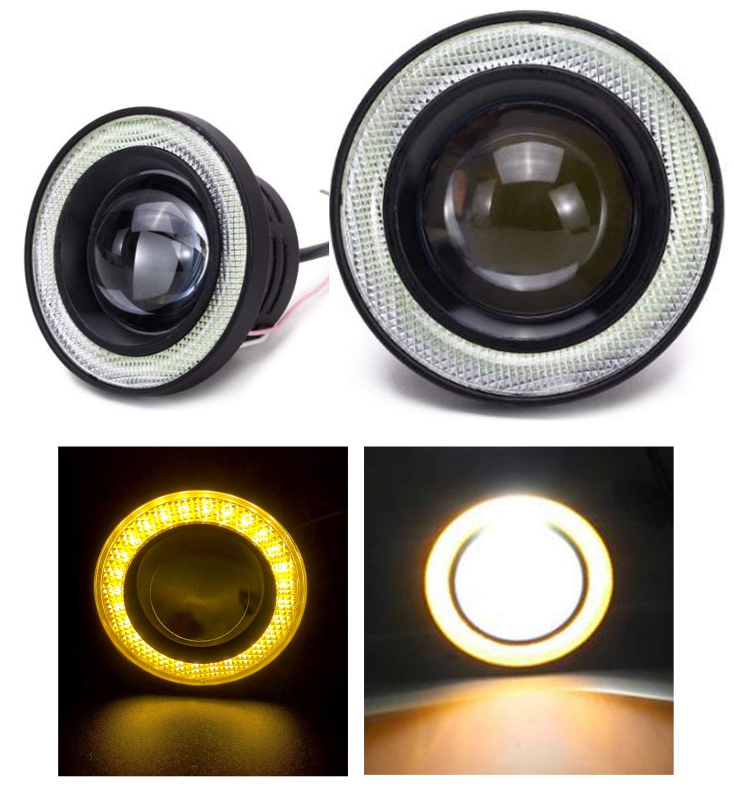 Kstyle イエロー 3.5 LED フォグランプ 汎用 イカリング 付き 30w 高性能 COB 防水 左右 2個 セット (3.5インチ-89mm) [3.5インチ-89mm]