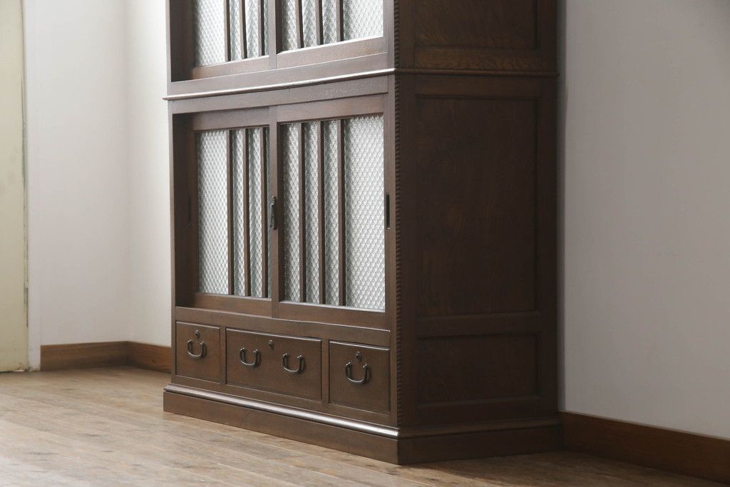 アンティーク家具 木製扉付キャビネット 明治 大正 昭和 ナラ(楢)材？収納棚 アンティーク家具 木製扉付キャビネット 明治 大正 昭和 ナラ(楢