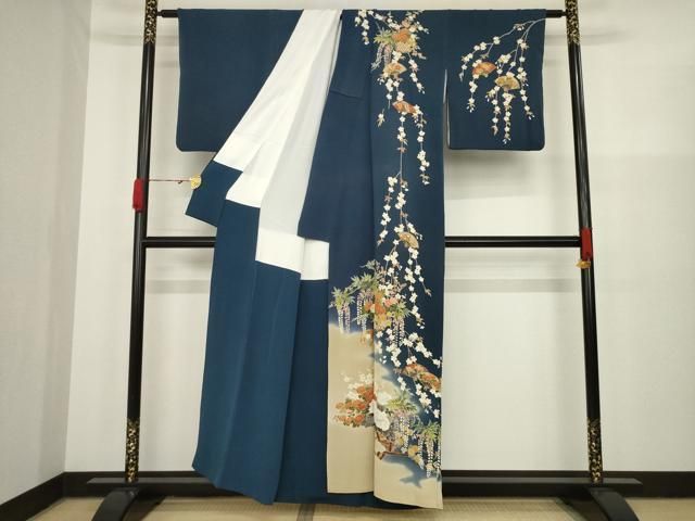 平和屋着物○訪問着 友禅 流水花文 正絹 逸品 AABA4610ck