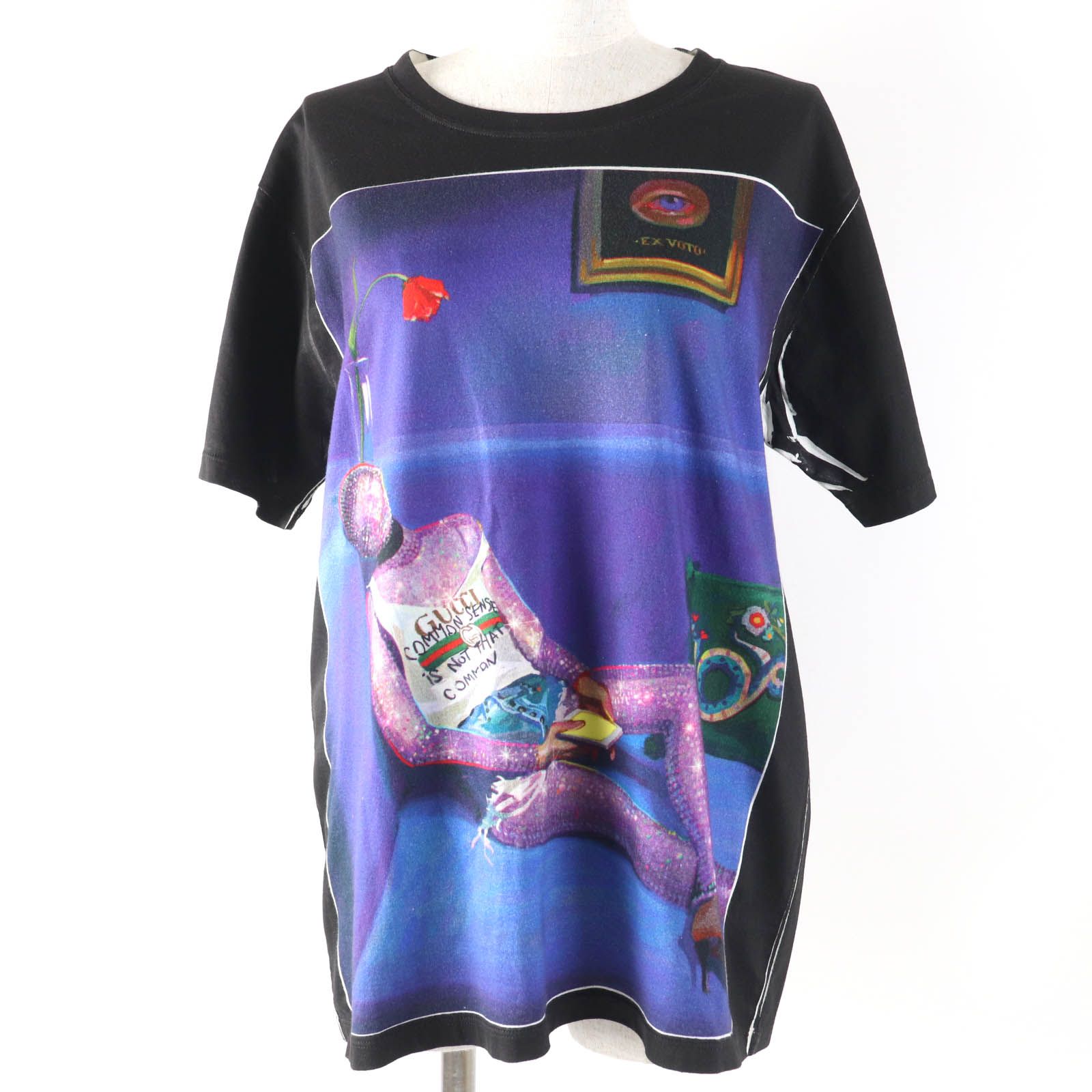 GUCCI グッチ 492347 コットン100％ イグナシモン ル プリント 半袖Ｔシャツ ブラック XS イタリア製 レディース