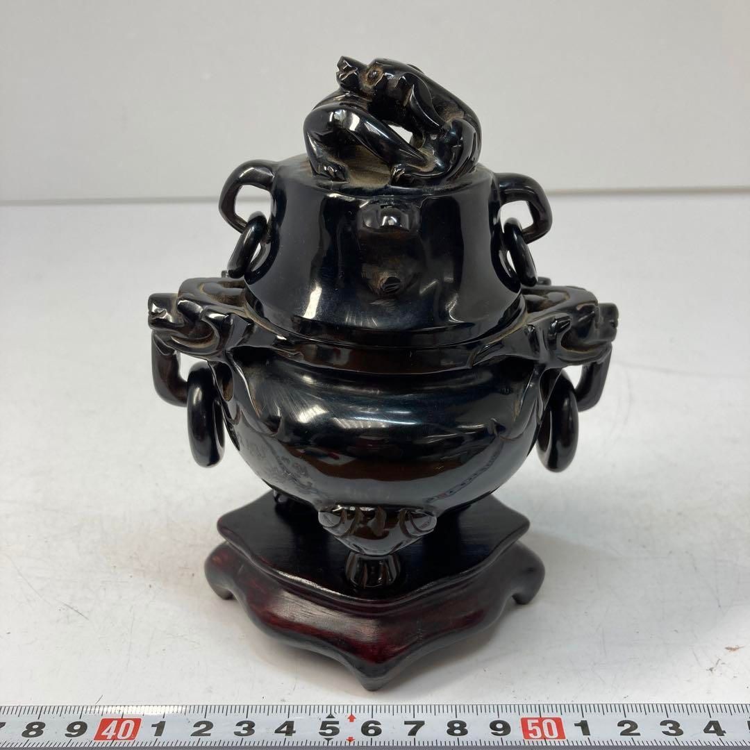 本琥珀 上彫香炉 タカト 高さ15.5㎝ 東ま6-0218