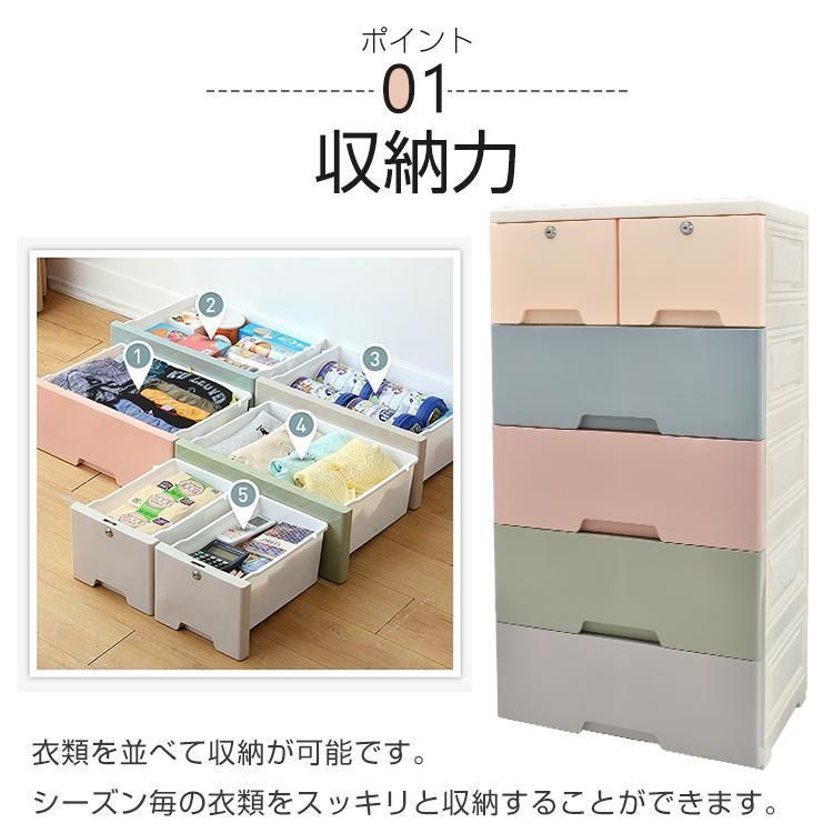 収納ボックス5段鍵つきタンスケース衣類収納ケース衣装リビングチェストチェストランドリー引き出しプラスチック組立式整理