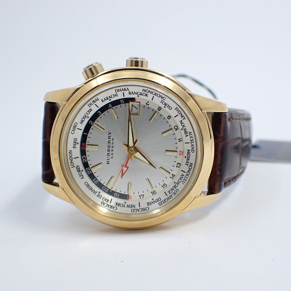 美品】バーバリー ワールドタイム GMT クォーツ メンズ 腕時計