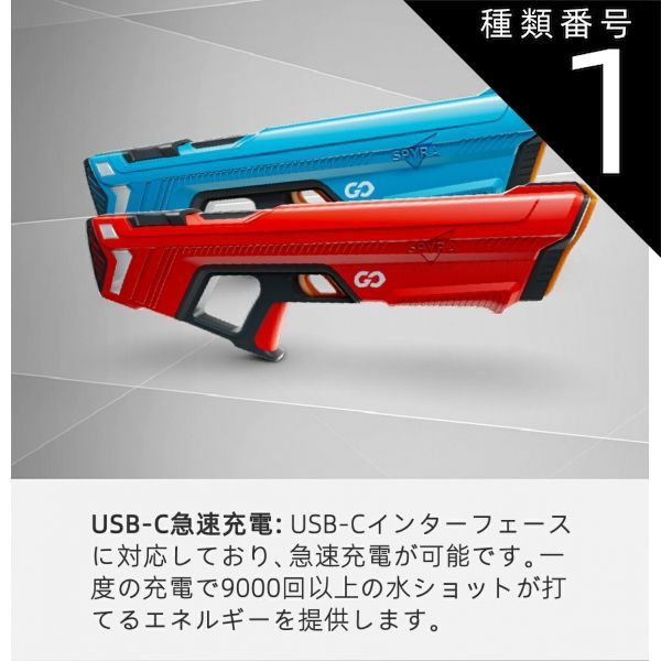 種類1 レッド|200mm Spyra Go水鉄砲青春版 新世代のウォーターガン 水鉄砲 電動 最大飛距離8メートル ボタンプッシュで給水 パワフル ウォーターバトル 夏 子供 大人 レジャー