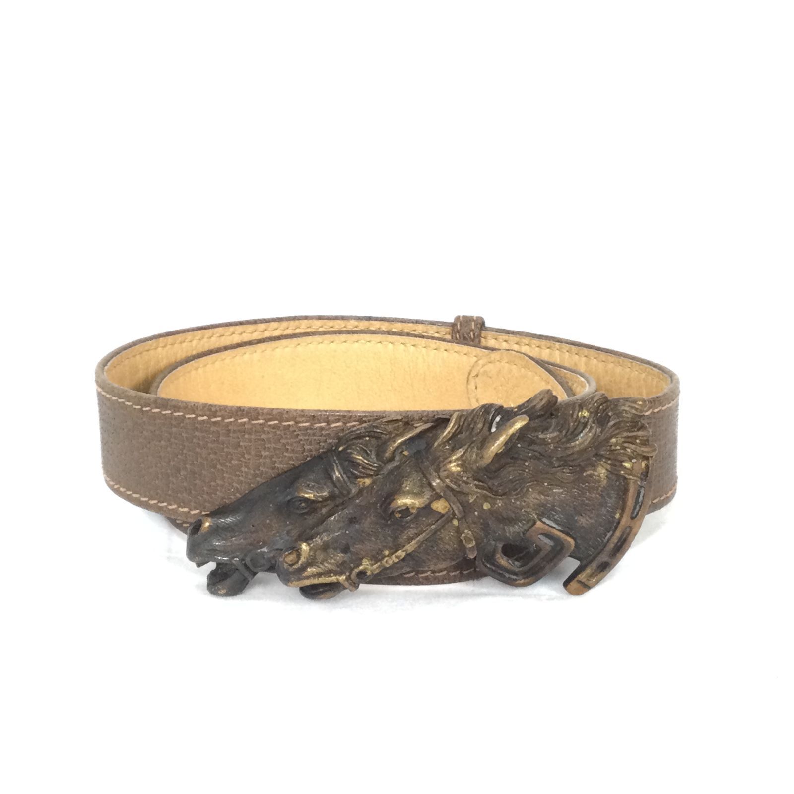 1410 GUCCI グッチ ダブルホースヘッド バックル レザーベルト 70-28 ファッション 小物 レディース エントルピー