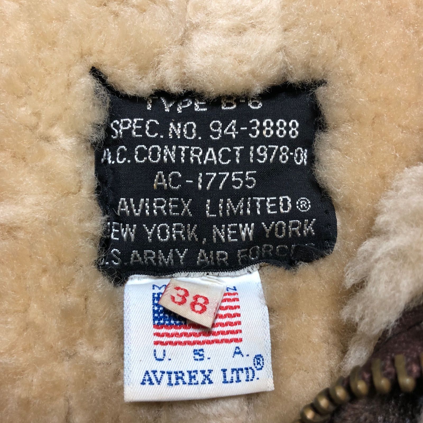 AVIREX USA製 B-6 フライトジャケット チンストラップ ムートン AVIREX USA製 B-6 フライトジャケット チンストラップ ムートン