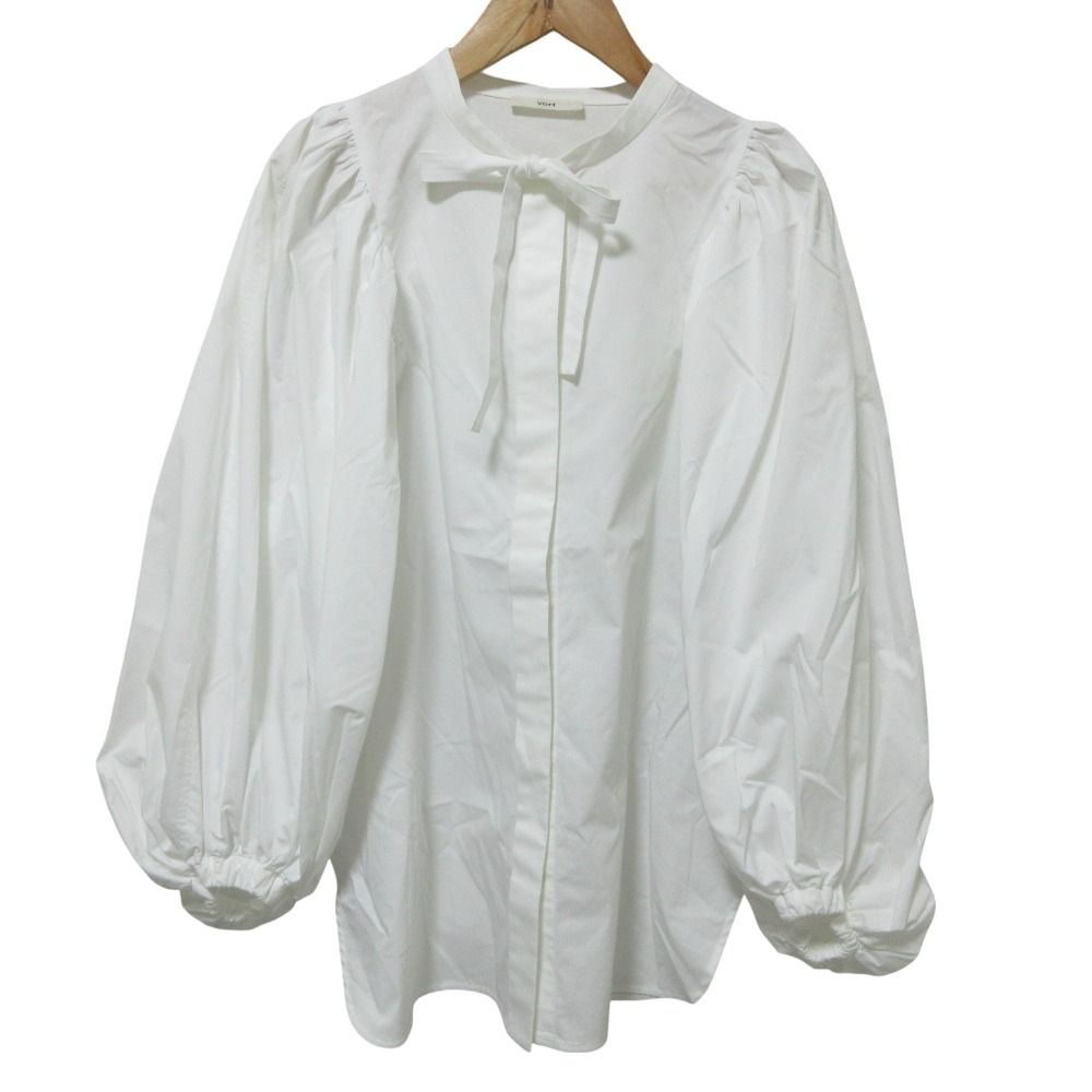 良品 クリーニング済 21AW yori ヨリ リボン パフスリーブ ブラウス シャツ F ホワイト レディース 古着 中古 良品 クリーニング済 21AW yori ヨリ リボン パフスリーブ