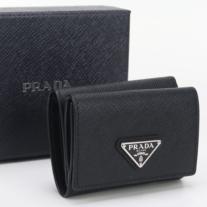 PRADA プラダ サフィアーノトライアングル 財布 2MH042 QHH F0002 三折財布 レザー【中古】 メンズ