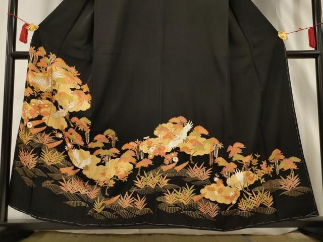 平和屋着物□豪華黒留袖 駒刺繍 花鳥文 金彩 正絹 逸品 未使用