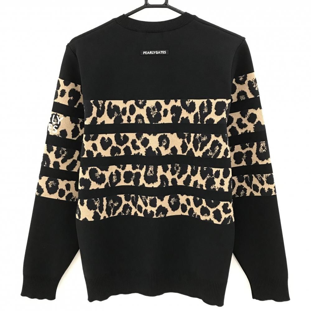 パーリーゲイツ セーター 黒×ベージュ 一部レオパード 柄部分ウール混 ニット メンズ 5 L ゴルフウェア PEARLY GATES