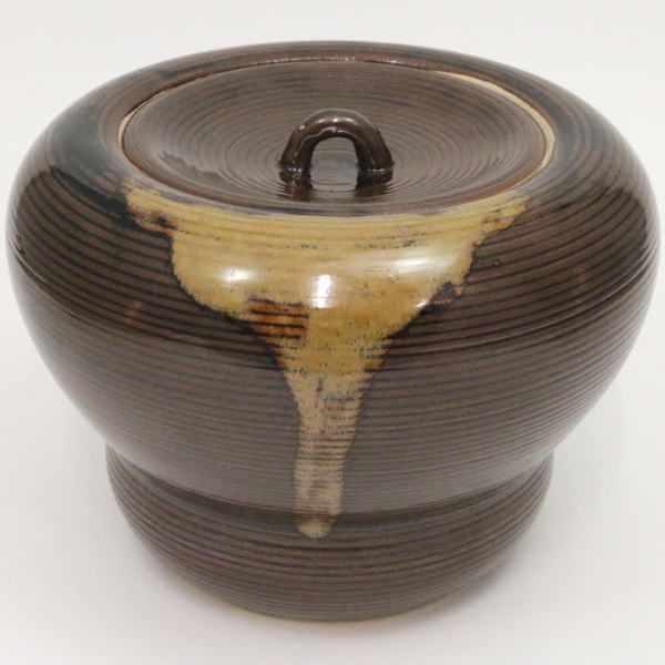 膳所焼 茶道具 水指 新古品）茶道具 水指 水差し 膳所焼 染付 雲堂 岩崎新定作 陽炎