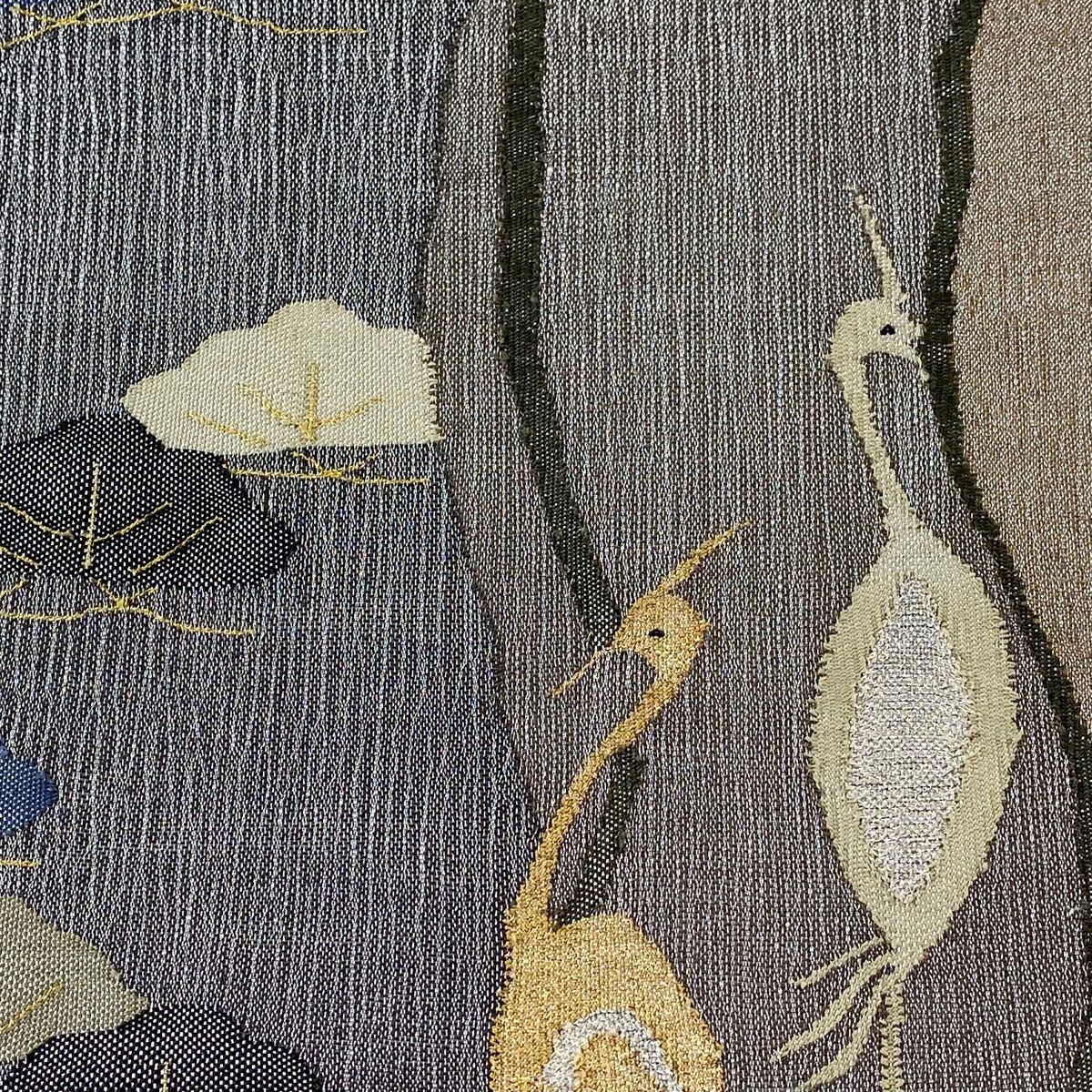 袋帯 美品 名品 笠松 銀糸 灰色 六通 正絹 【中古】