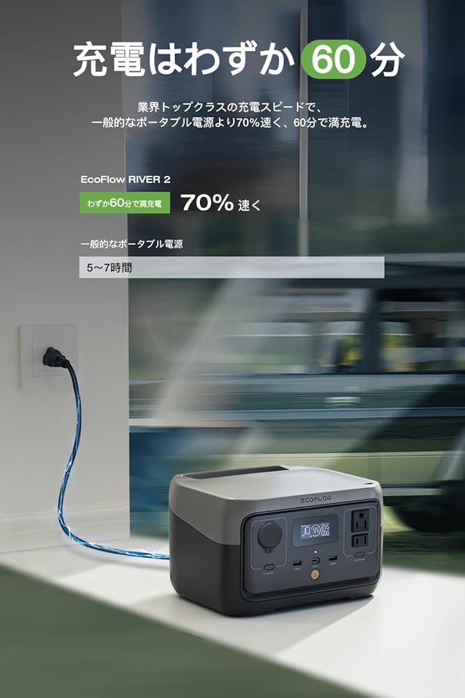 公式認定整備済品 EcoFlow RIVER 2 ポータブル電源 小型軽量リチウムボータブルバッテリ 高耐久 キャンプ 車中泊 アウトドア 停電対策 防災グッズ エコフロー リバー2