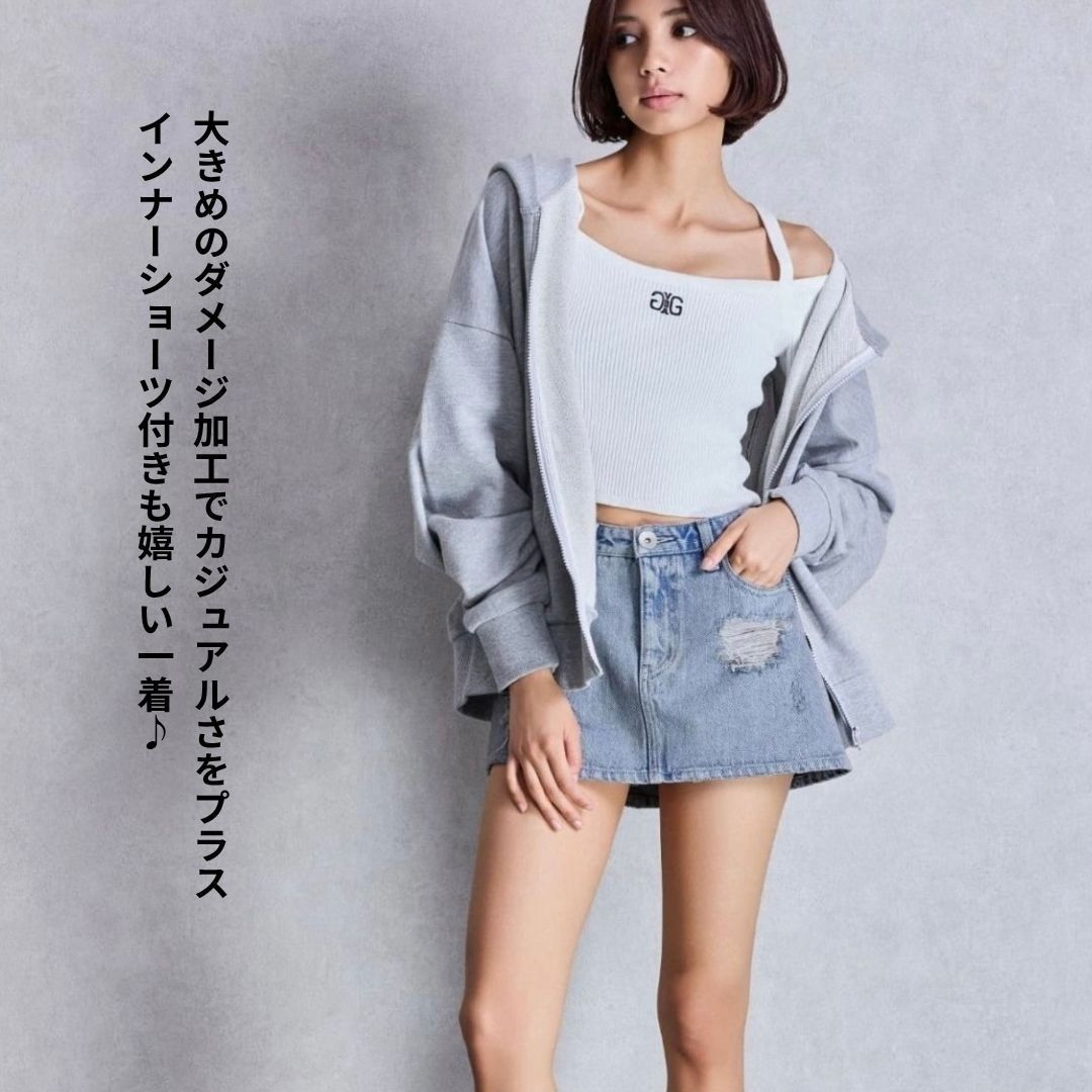 ハイウエストダメージスカートライクデニムショートパンツ GYDA ジェイダ 072542501701 gyda レディース