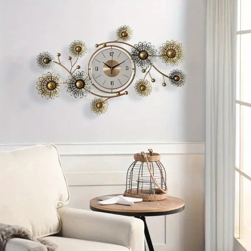 フラワー装飾 両面掛時計 静音時計 豪華 おしゃれ 掛け時計 壁掛け おしゃれ フラワー アートウォールクロック
