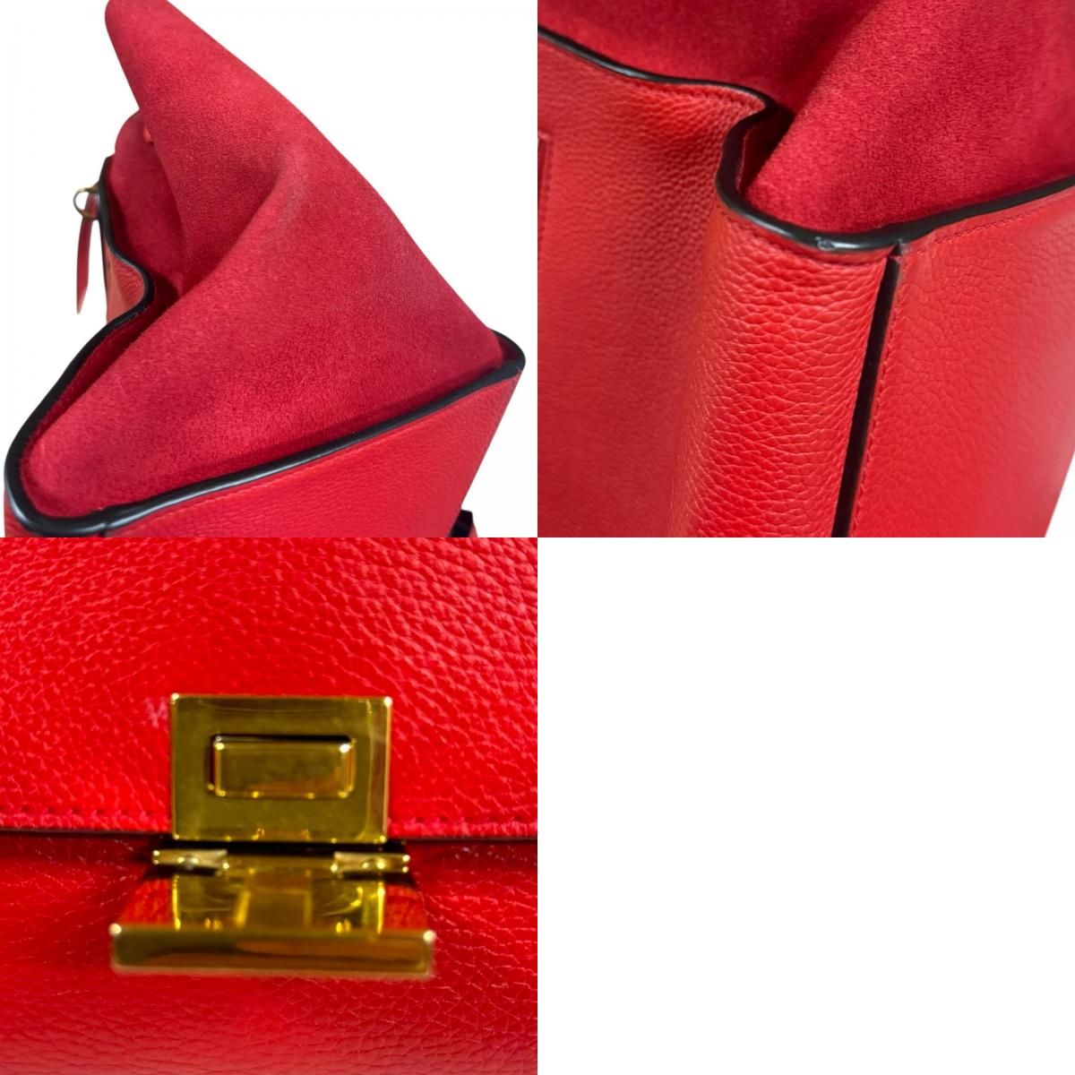 セリーヌ トラペーズ ショルダーバッグ レザー レッド レディース