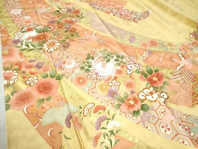 平和屋着物○豪華振袖 駒刺繍 束ね熨斗鳳凰草花丸文 金彩 正絹 逸品