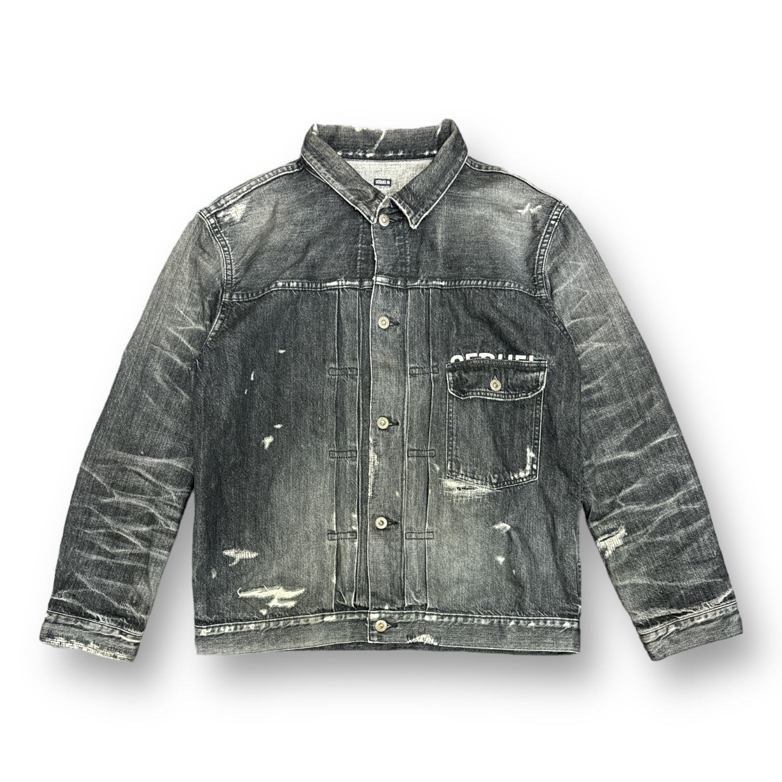 SEQUEL × fragment design 22SS SQ-22SS-JK-02 DAMEGED DENIM JACKET コラボ ダメージ  ブラックデニム ジャケット Gジャン シークエル フラグメントデザイン XL 58392A