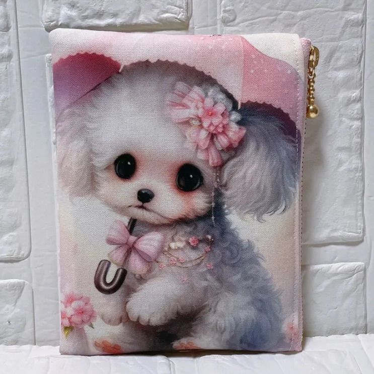 フラットポーチ ミニポーチ ハンドメイド 両面パネル生地 マルチーズ