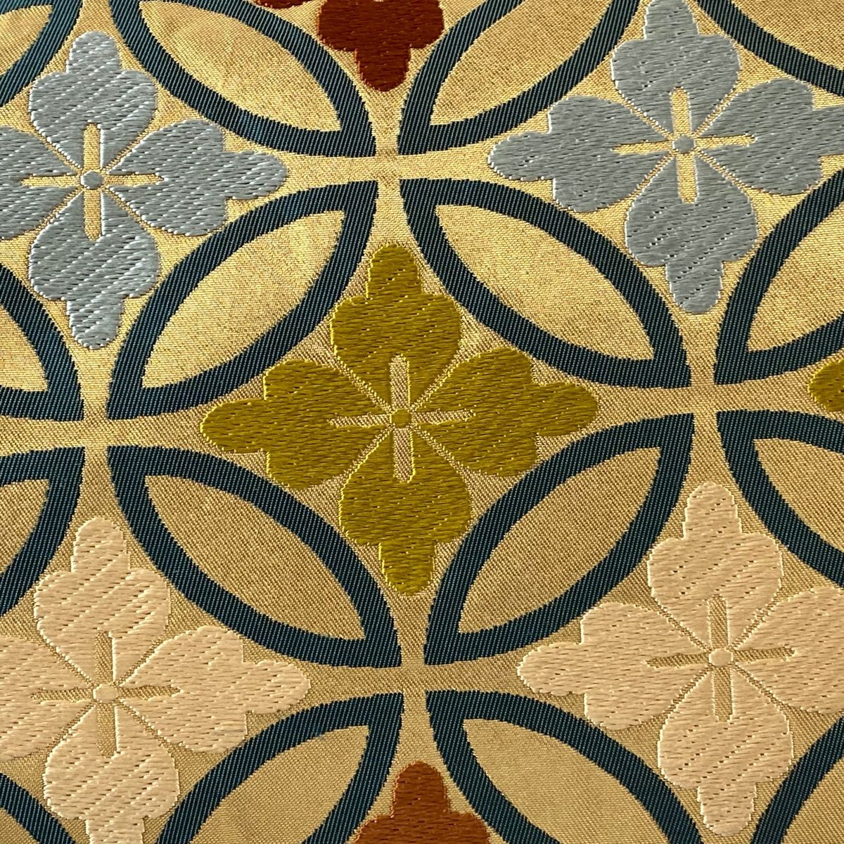 袋帯 秀品 若松華瑶謹織 七宝文 箔 唐織 金色 六通 正絹