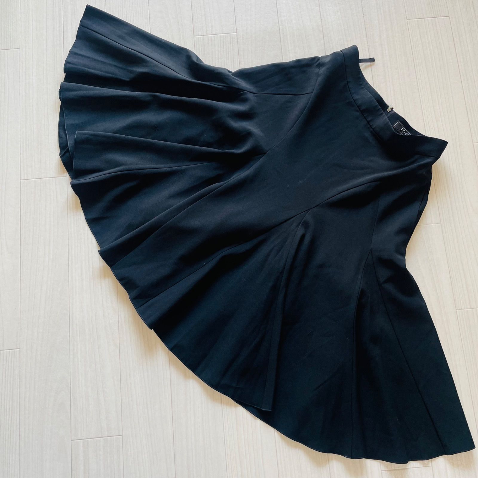 フォクシー ロングフ ースカート ウール 無地 秋冬～通年 レディース M相当黒 ブラック系 G0081