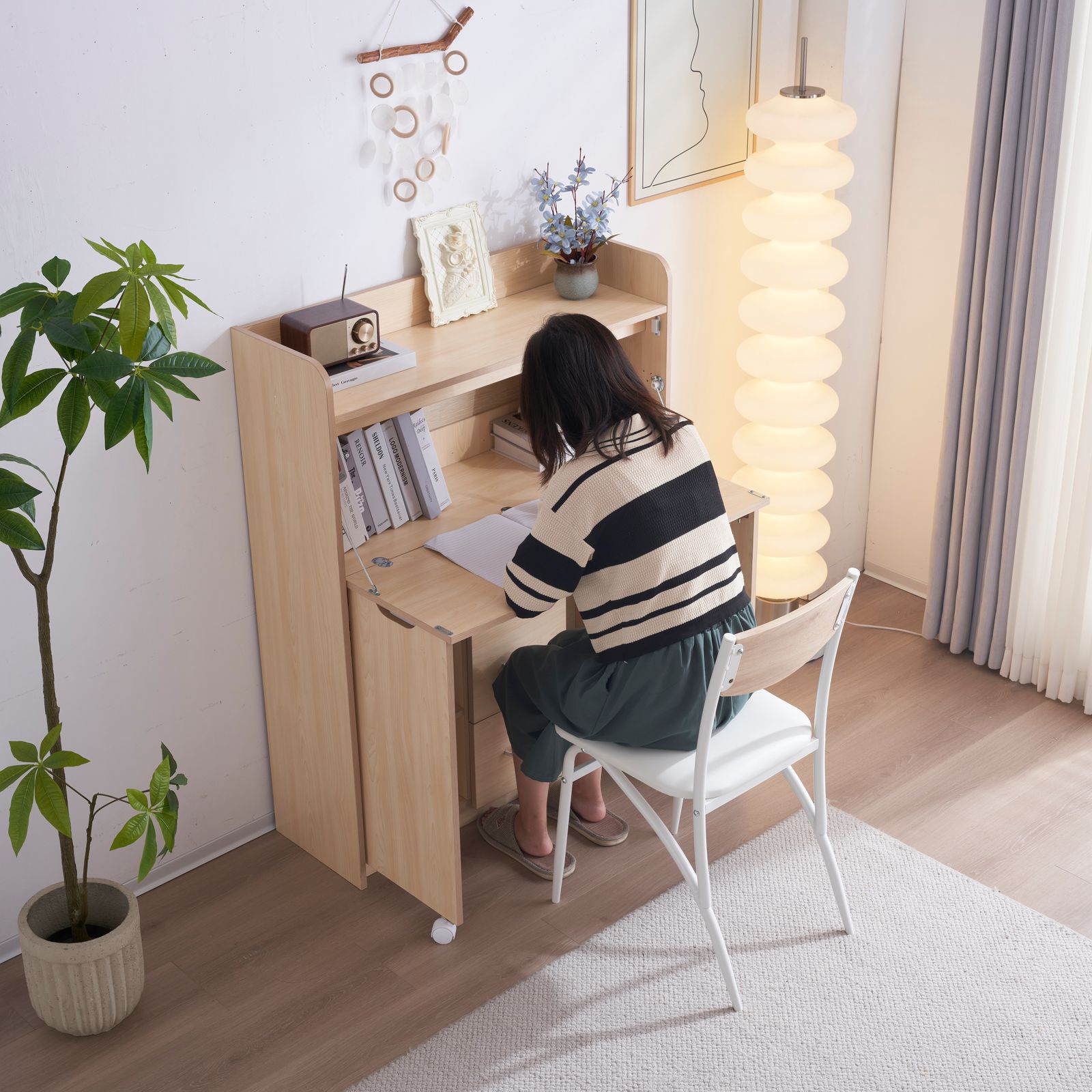 ナチュラル】学習机 デスク パソコンデスク 勉強机 折り畳み天板