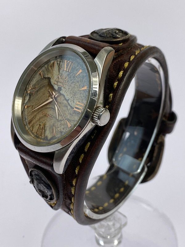 中古品】 SAAD サード 天然石文字盤 レザーバンド クォーツ リスト