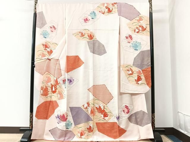 美品　振袖　花文様　金彩　沙耶型地紋　着物　正絹　薔薇色　ガード加工済 平和屋着物□豪華振袖 駒刺繍 花蝶文 金彩 正絹 逸品 CAAU6706xe