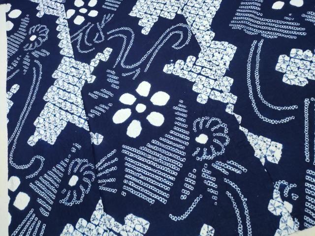 平和屋着物∴夏物 浴衣 有松鳴海絞り 扇花唐草文 綿 逸品 CAAU3537ng  