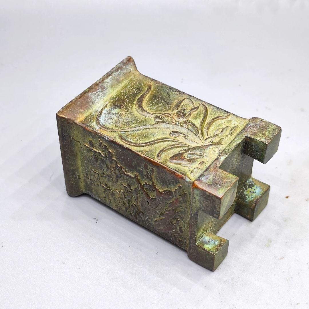 銅細工 四方梅蘭竹菊筆筒 書道具 文房具 装飾品 工芸品 美術品
