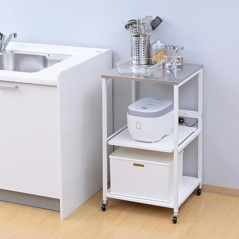 山善(YAMAZEN) レンジラック キッチンワゴン レンジ台 スライド棚 2口