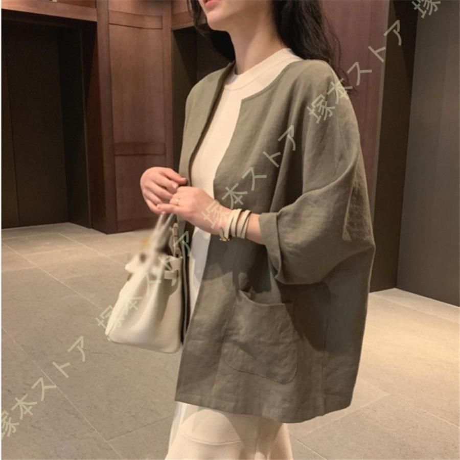 ブラウス レディース 長袖 シャツ オフィス ポケット おしゃれ 前開き ボタン カットソー裏地付 通勤 きれいめ ゆったり 綿とリネン トップス 春 夏 秋 大人