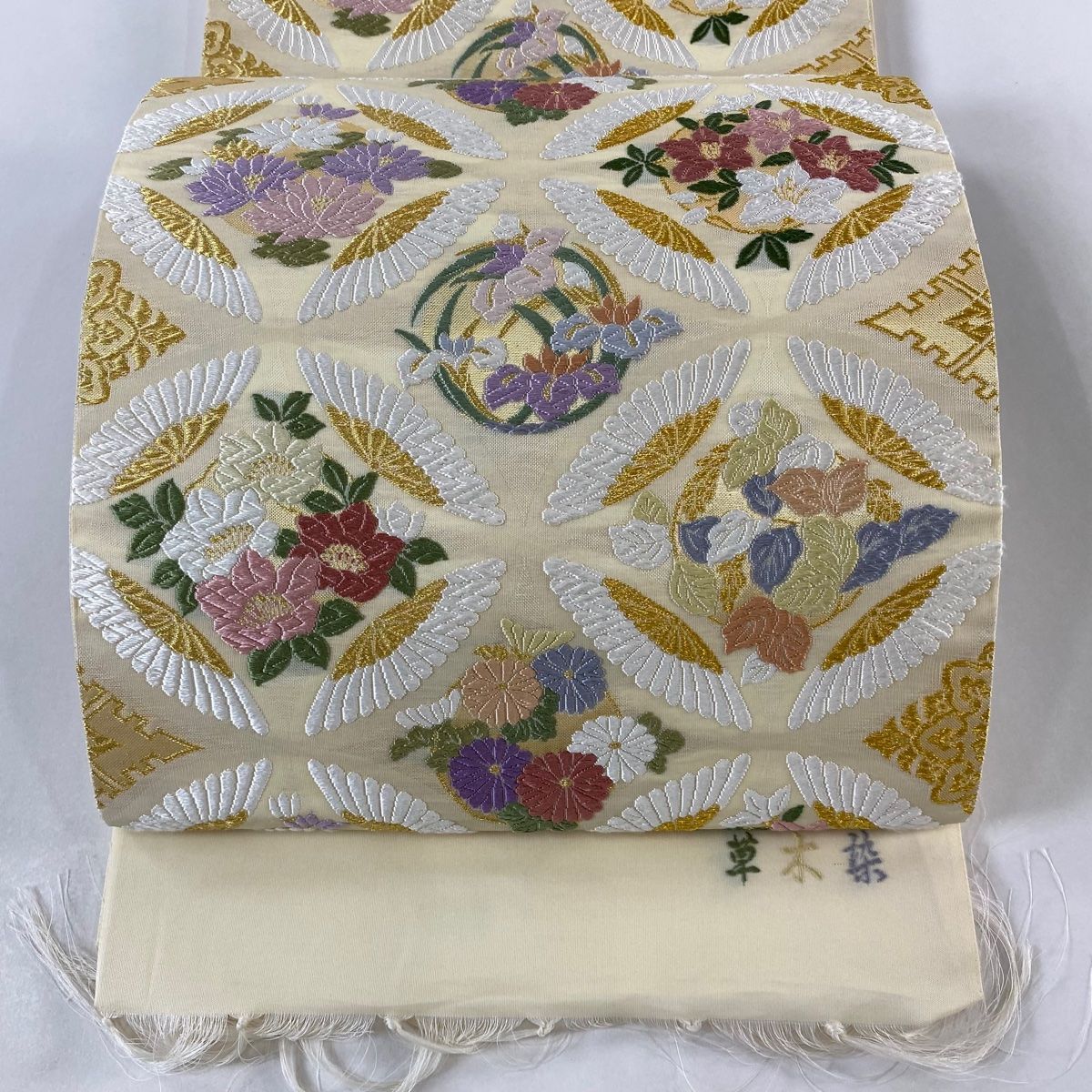 505my98▲綴織 菊 菖蒲 花 金糸 袋帯▲美品 505my98△綴織 菊 菖蒲 花 金糸 袋帯△美品