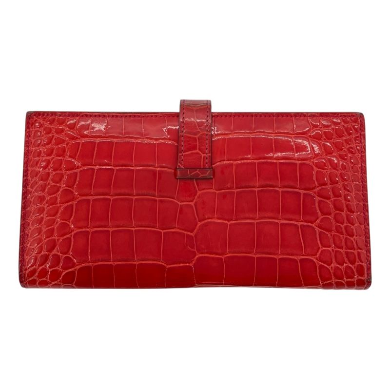 エルメス HERMES ベアンスフレ □Q刻 ゼラニウム GD金具 アリゲーター レディース 長財布