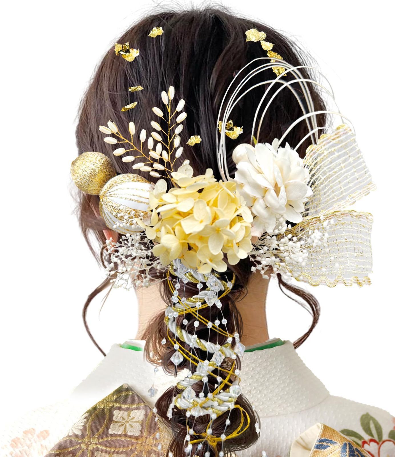 全国無料，大人気 【新着商品】紐アレンジ 金箔 プリザーブドフラワー 水引 振袖 結婚式 和装 卒業式 和玉 袴 ドライフラワー 髪飾り 髪飾り A1600 成人式 9色展開 [JZOON] 和装小物