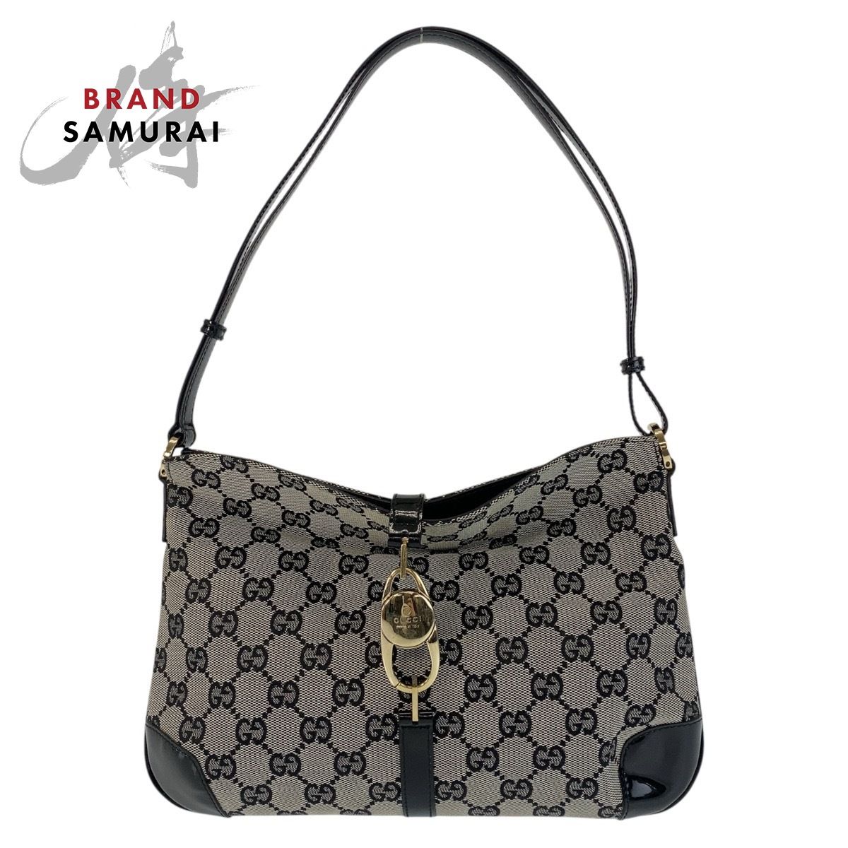 美品 GUCCI グッチ ブラック 黒 ゴールド金具 GGキャンバス/エナメル 