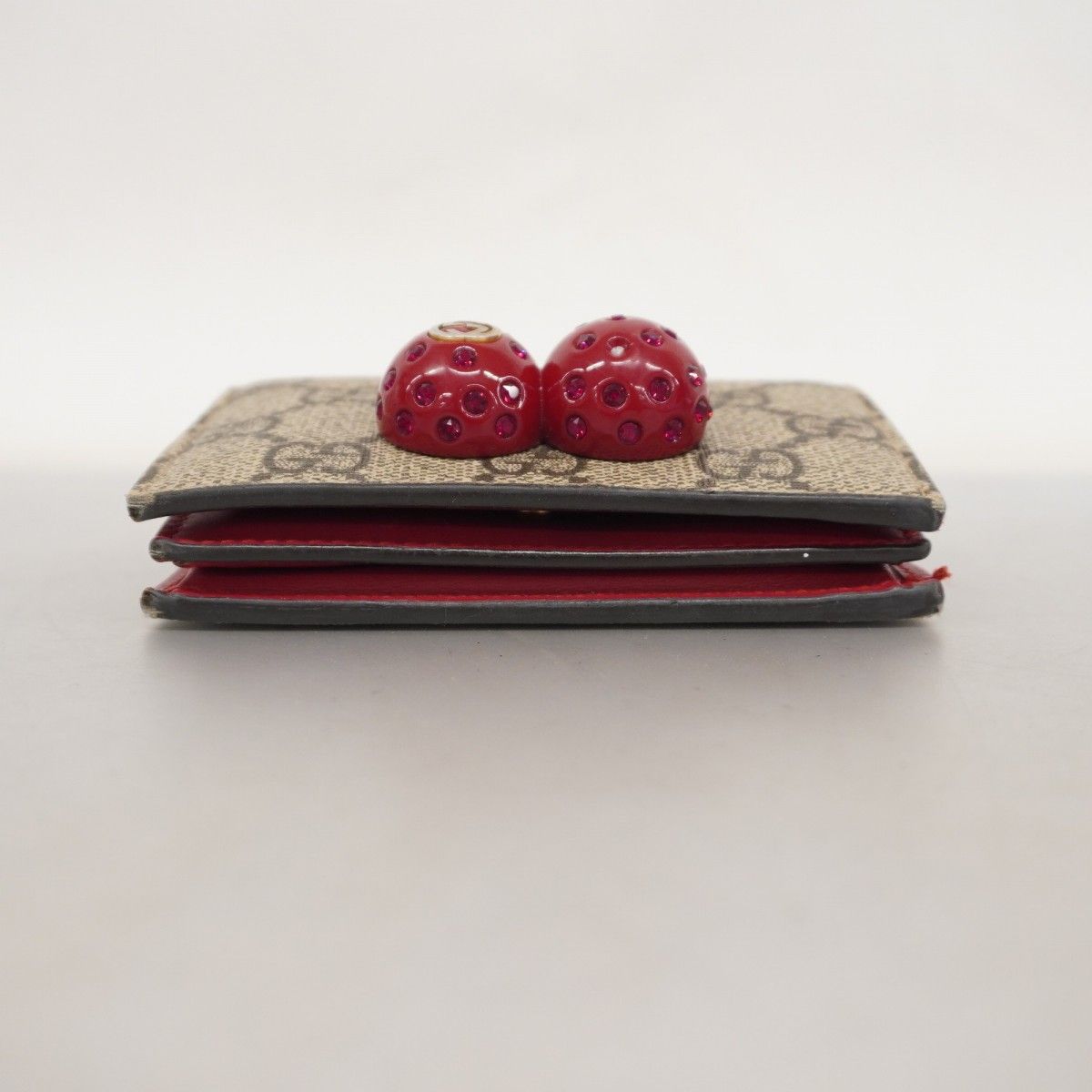 5ma0445-h グッチ 財布 GGスプリーム チェリー 476050 PVC ブラウン レッド ゴールド金具 レディース