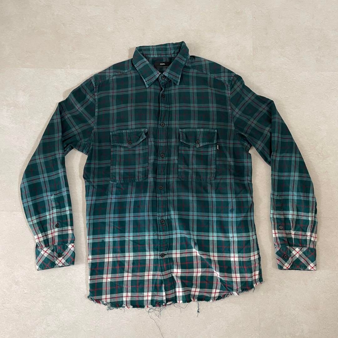 グラデーションブリーチチェックシャツ L